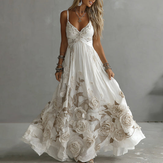 Adeluna | Floral Embroidered V Neck Maxi Dress