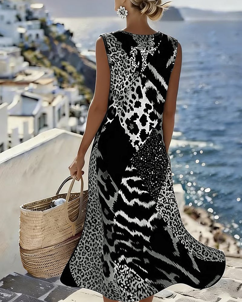 Eufrozina | Sleeveless Animal Print Midi Dress