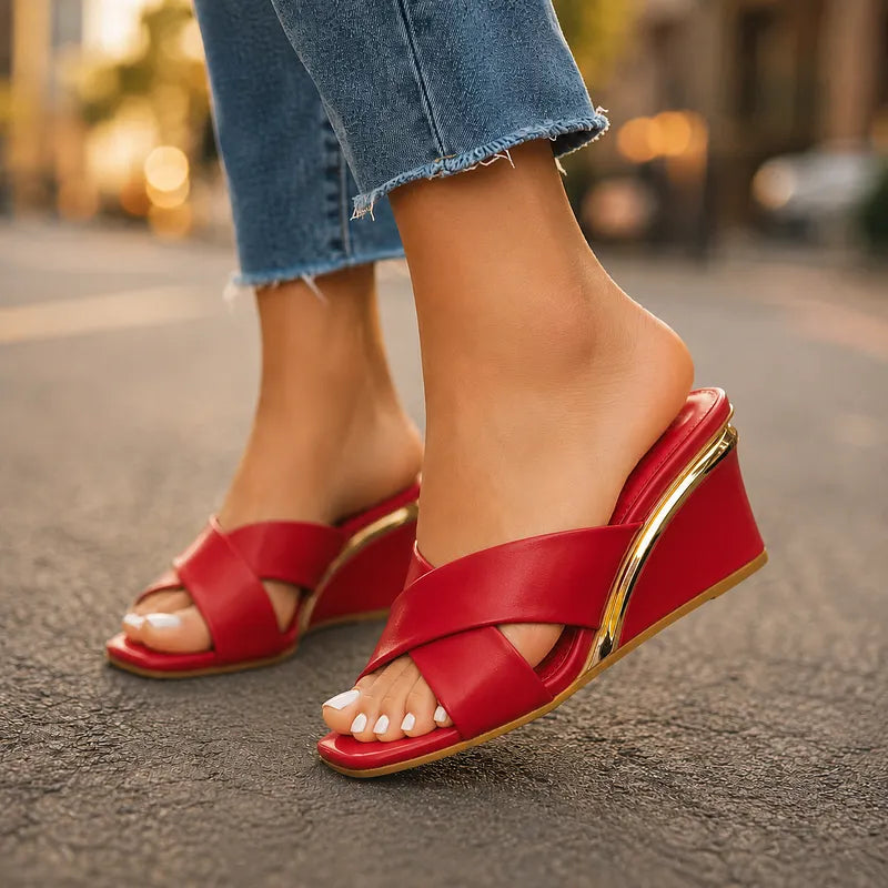 Axelle | Cross Strap Wedge Heel Sandals