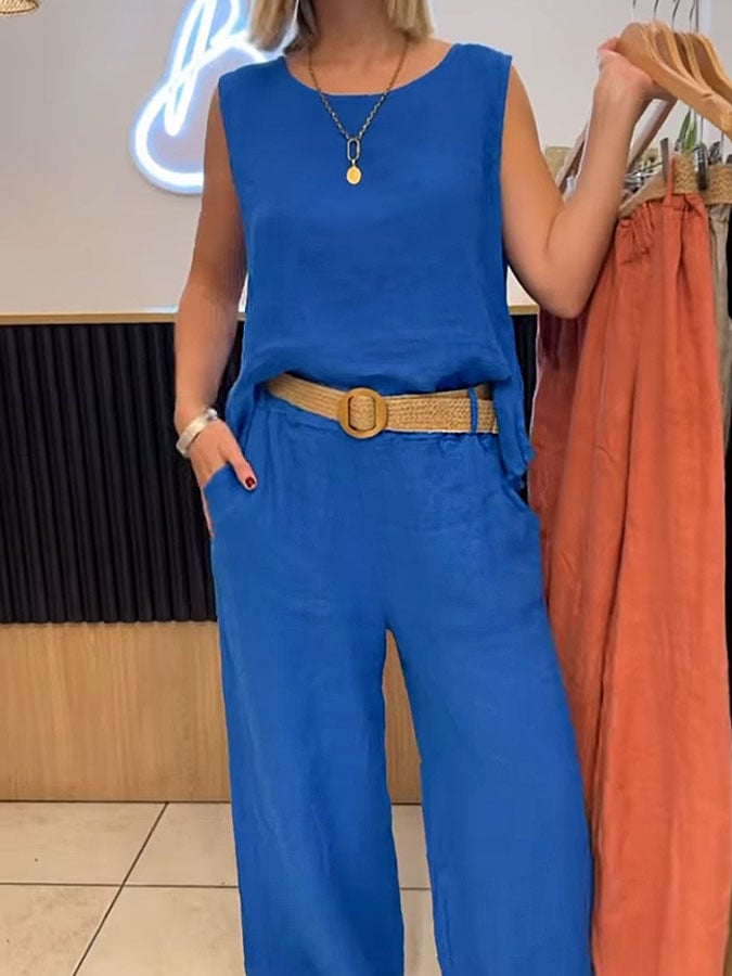 Leonila | Two-Piece Set Sleeveless Top Wide-Leg Trousers