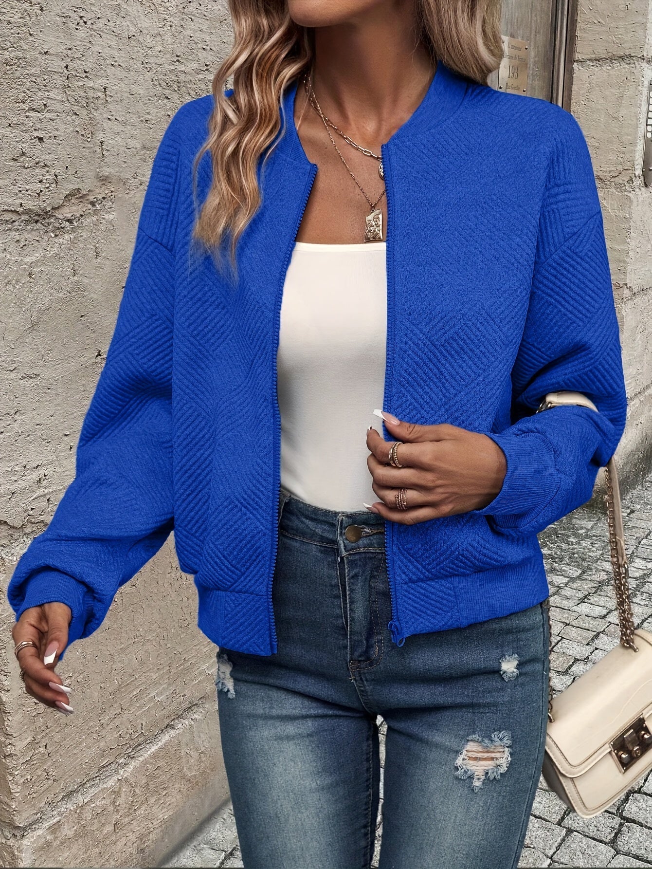 Jemma | Long Sleeve Textured Zip Jacket