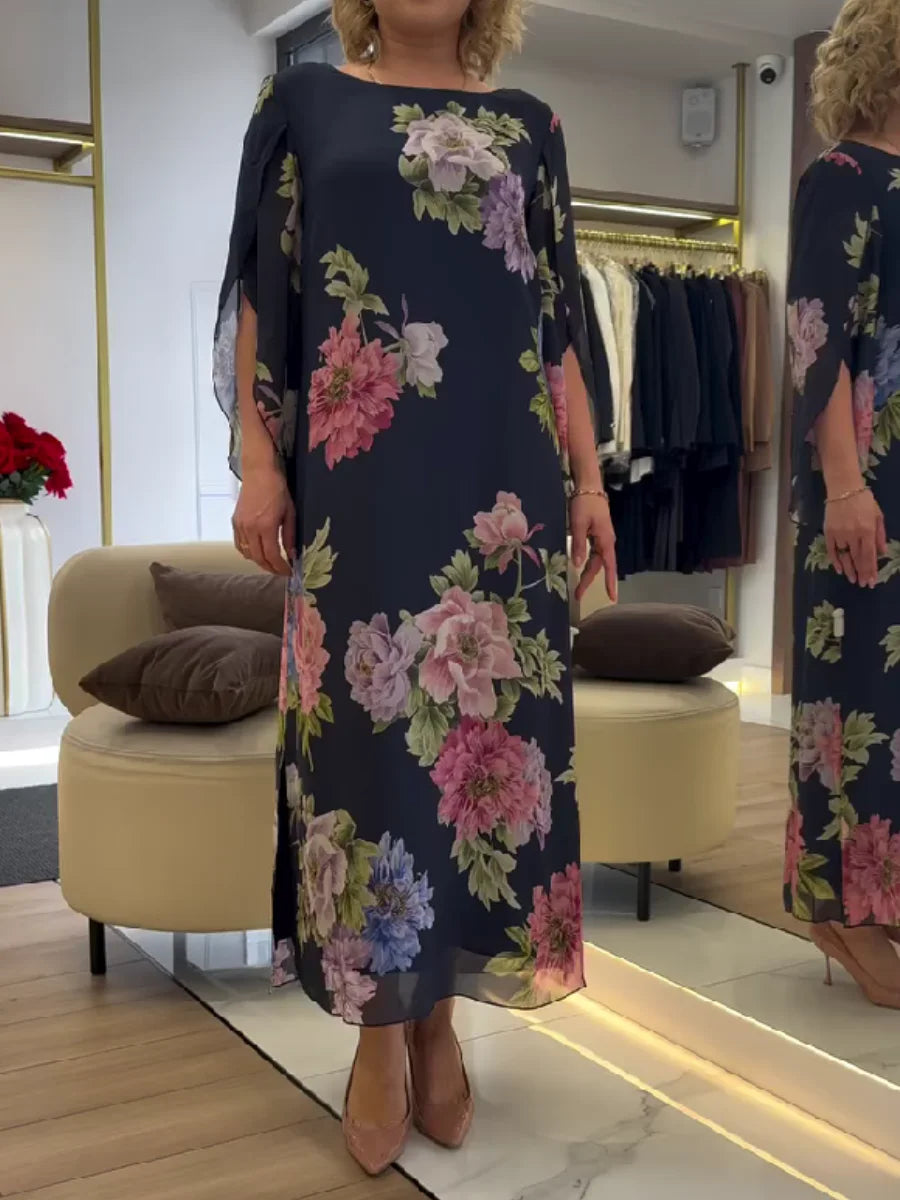 Yael | Floral Print Navy Maxi Dress Loose Fit