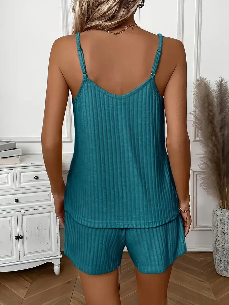 Isalie | Ribbed Sleeveless Drawstring Shorts Set