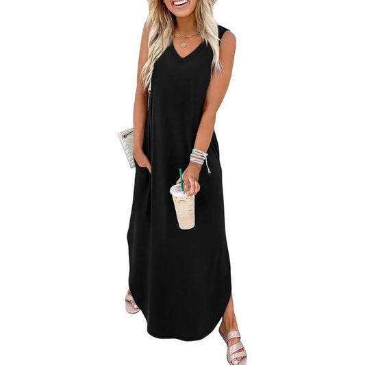 Obermeier | Sleeveless V-Neck Pocket Maxi Dress