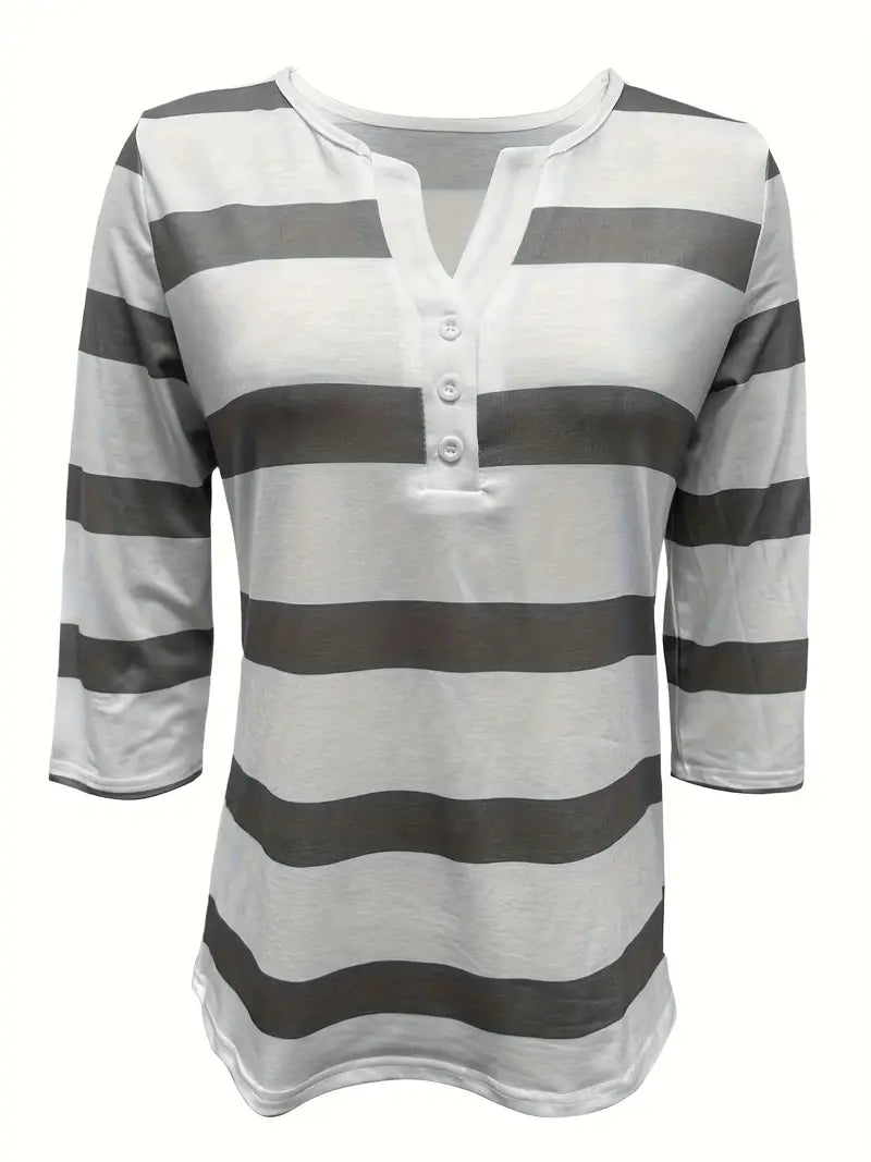 Dakota | Striped V-Neck Three-Quarter Sleeve Top