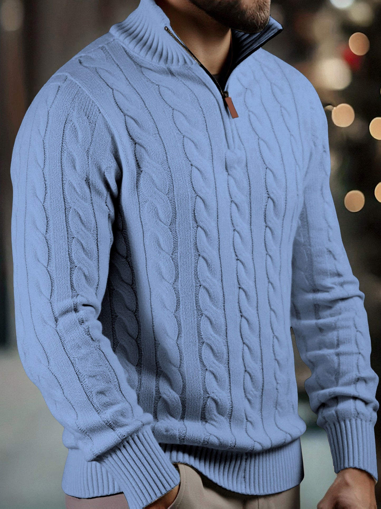 Vasyl | Sweater with Cable Knit Quarter-Zip Collar