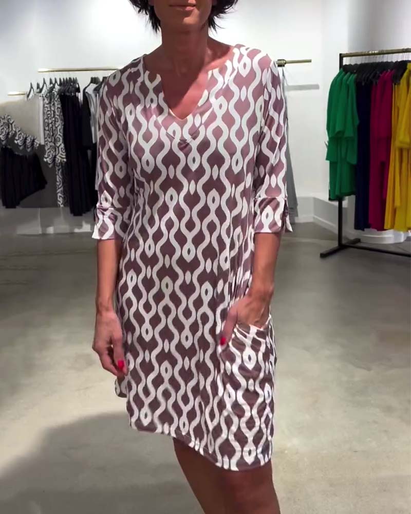 Jacqueline | Printed V-Neck Midi Smock Dress