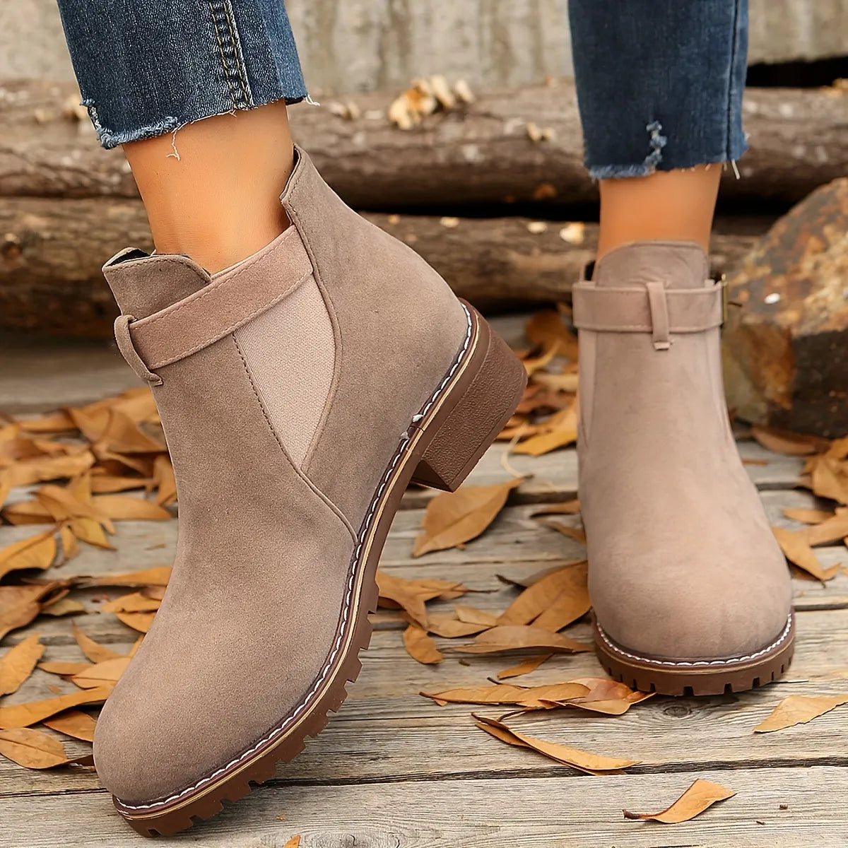 Veloella | Ankle Boots with Buckle Strap and Elastic