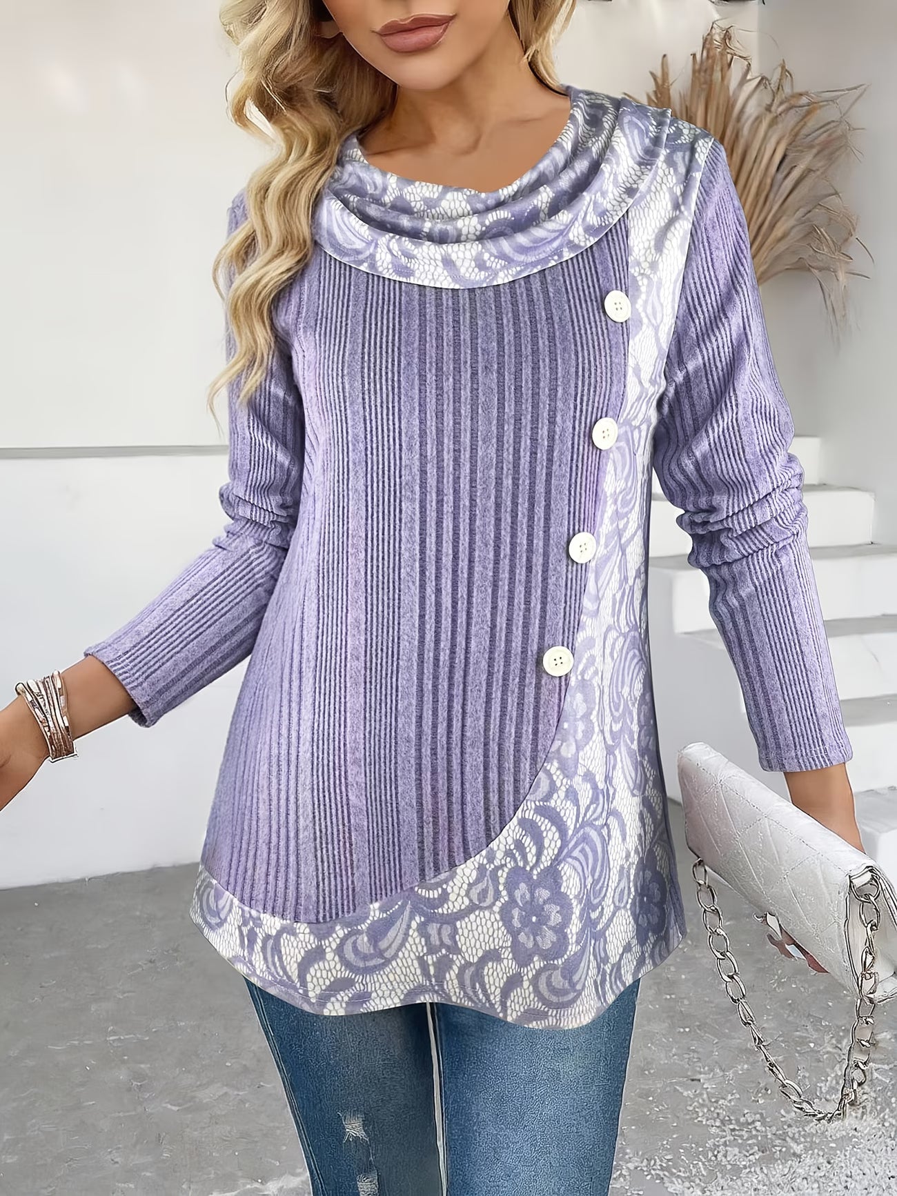 Lizeth | Ribbed Long Sleeve Printed Tunic