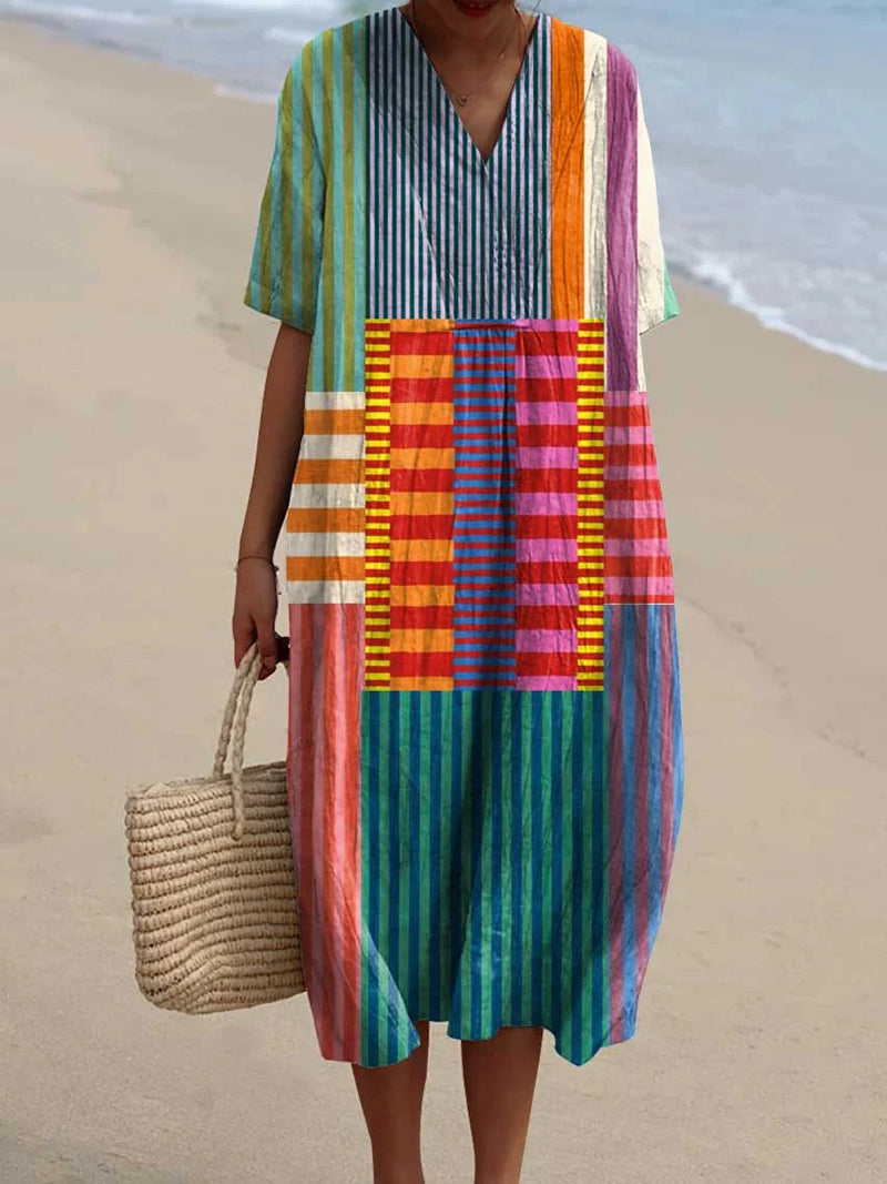 Slavko | Geometric Print V Neck Midi Dress