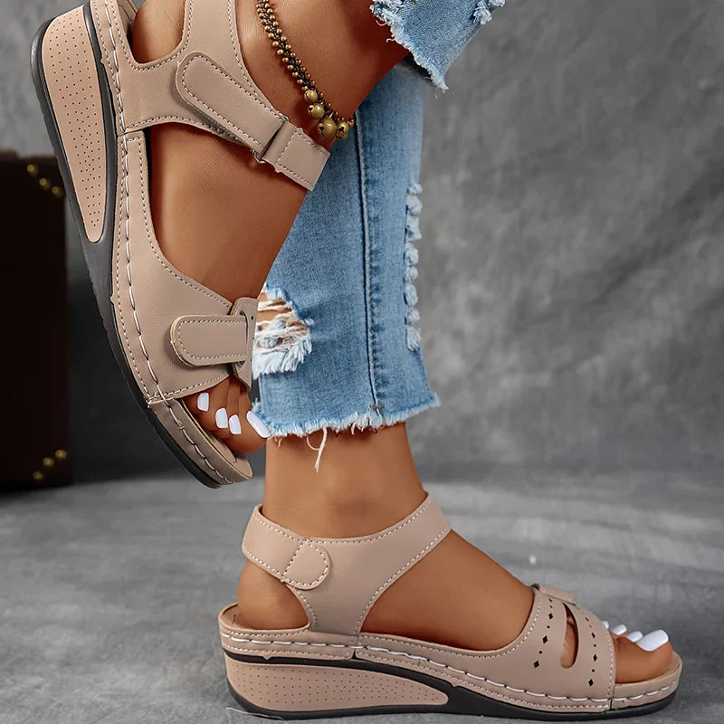 Genelia | Adjustable Strap Open Toe Wedge Sandals