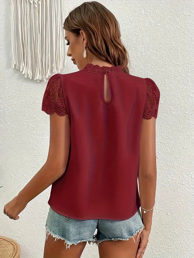Anneliese | Lace Sleeve Keyhole Neck Blouse