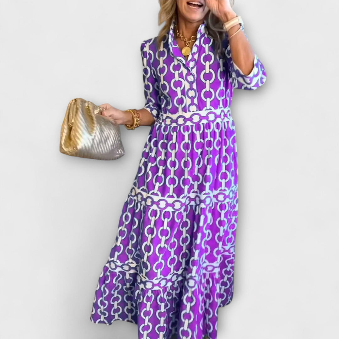 Stavroula | Midi Chain Print Tiered Shirt Dress