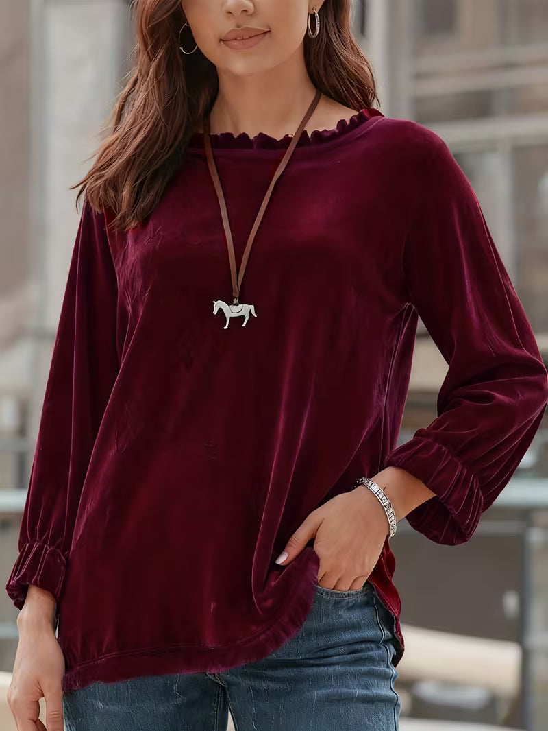 Petunia | Velvet Long Sleeve Loose Fit Top