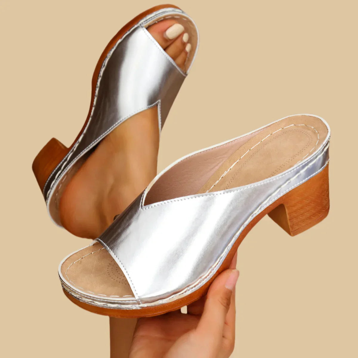 Sorina | Mule Sandals Open Toe Block Heel