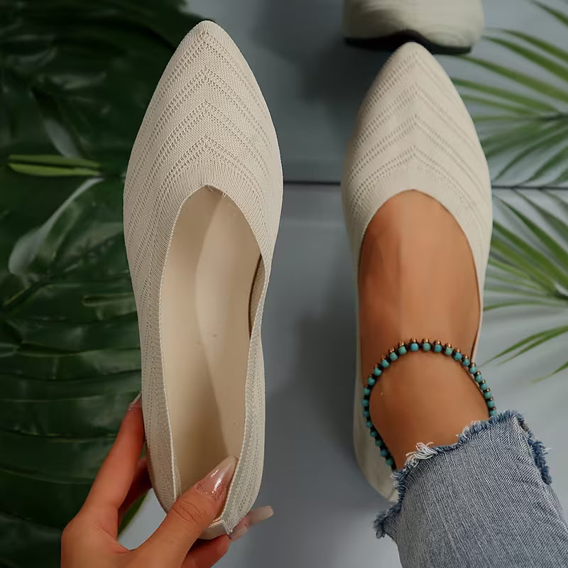Mikya - Pointed Toe Knit Ballet Flats