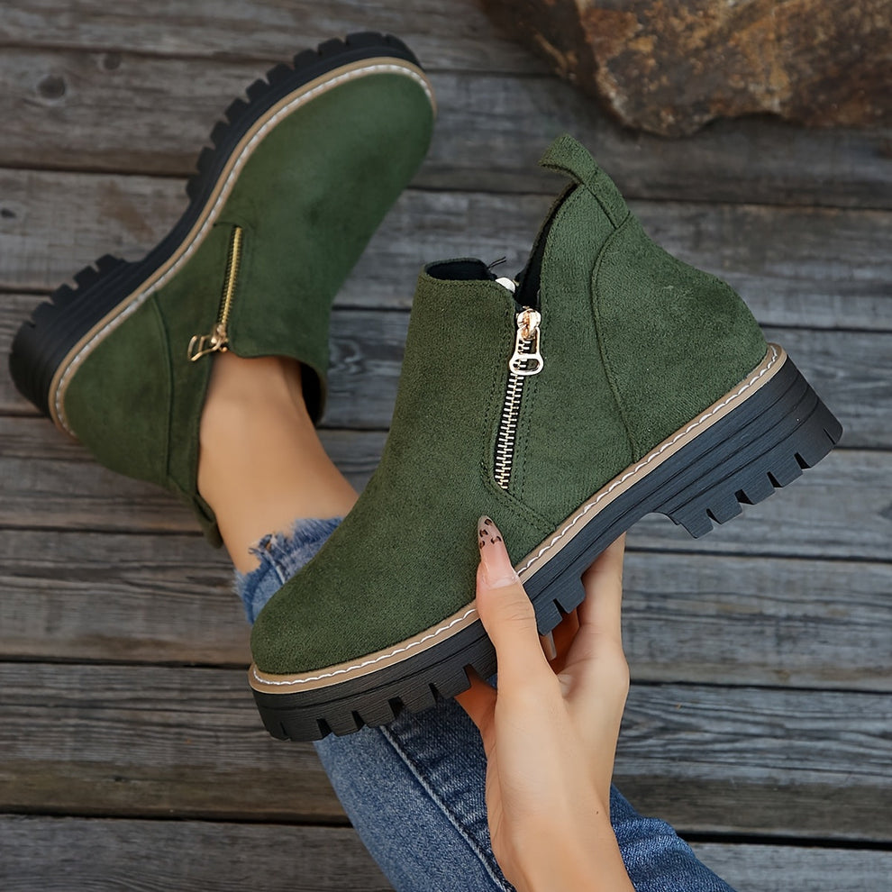 Birgitta | Ankle Boots with Side Zip Lug Sole