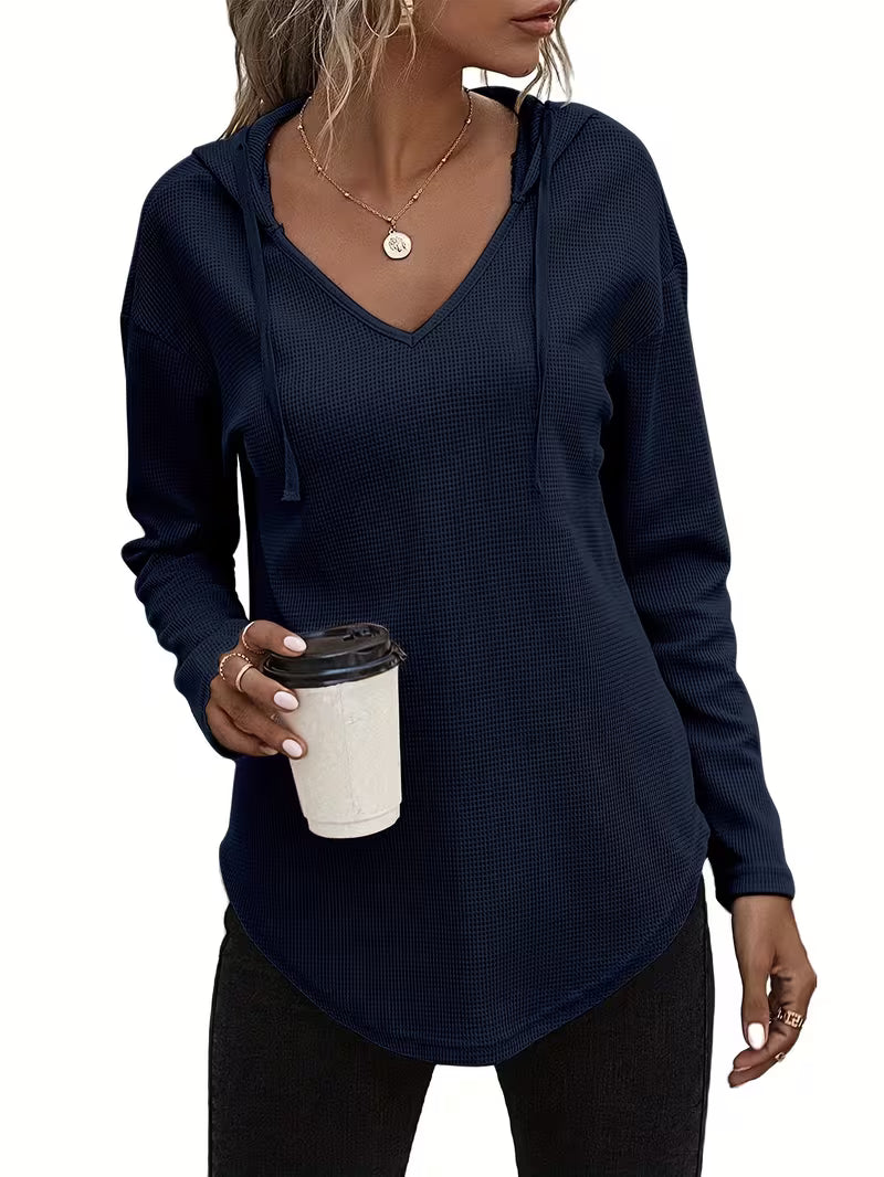 Heydi | Sweatshirt with V-Neck Hood Curved Hem