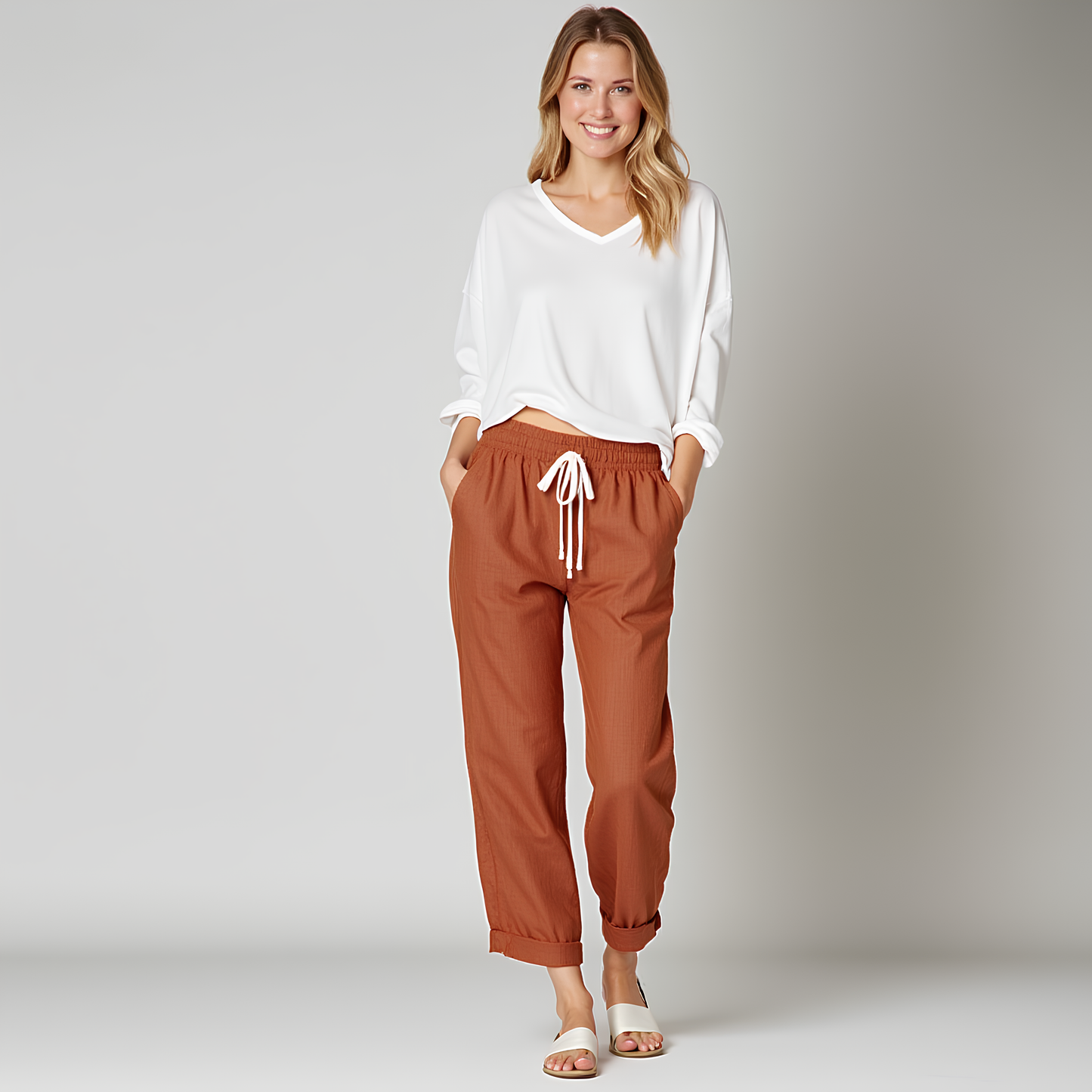 Izumi | Drawstring Cropped Wide Leg Trousers