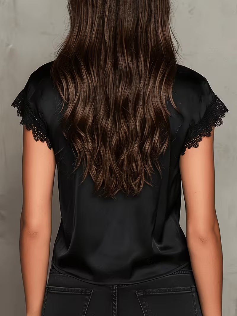 Neeta | Top With Lace-Trim V-Neck Tie Front