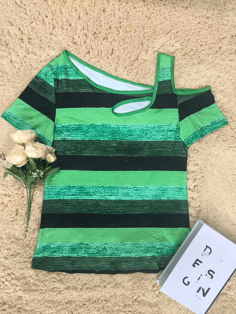 Sittina | Striped Cold Shoulder Cut-Out Top