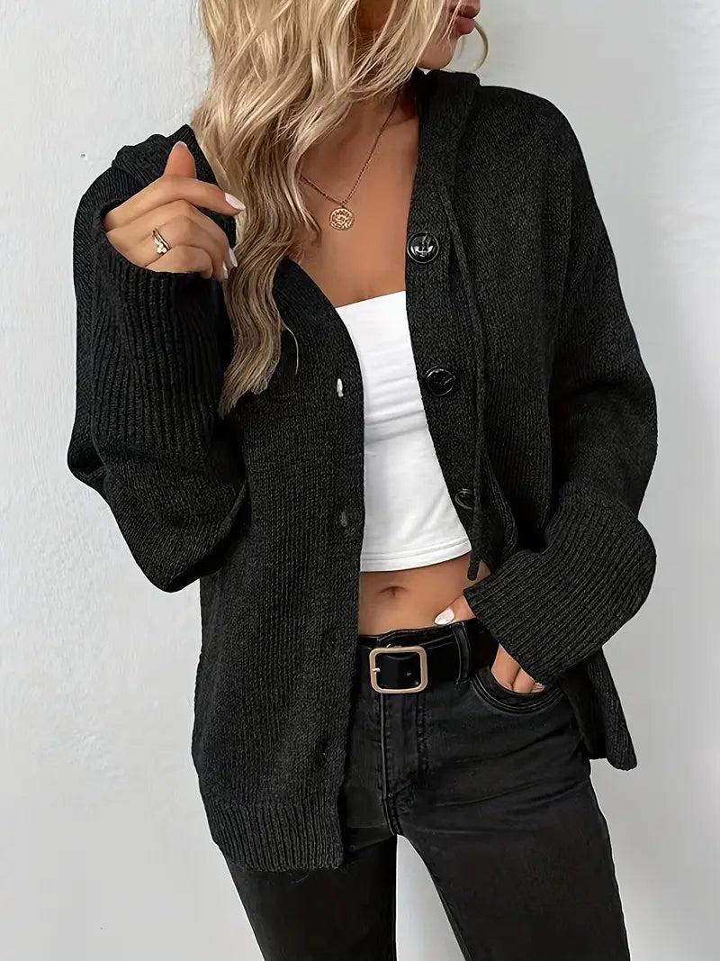 Suthida | Hooded Button Front Knitted Cardigan Sweater