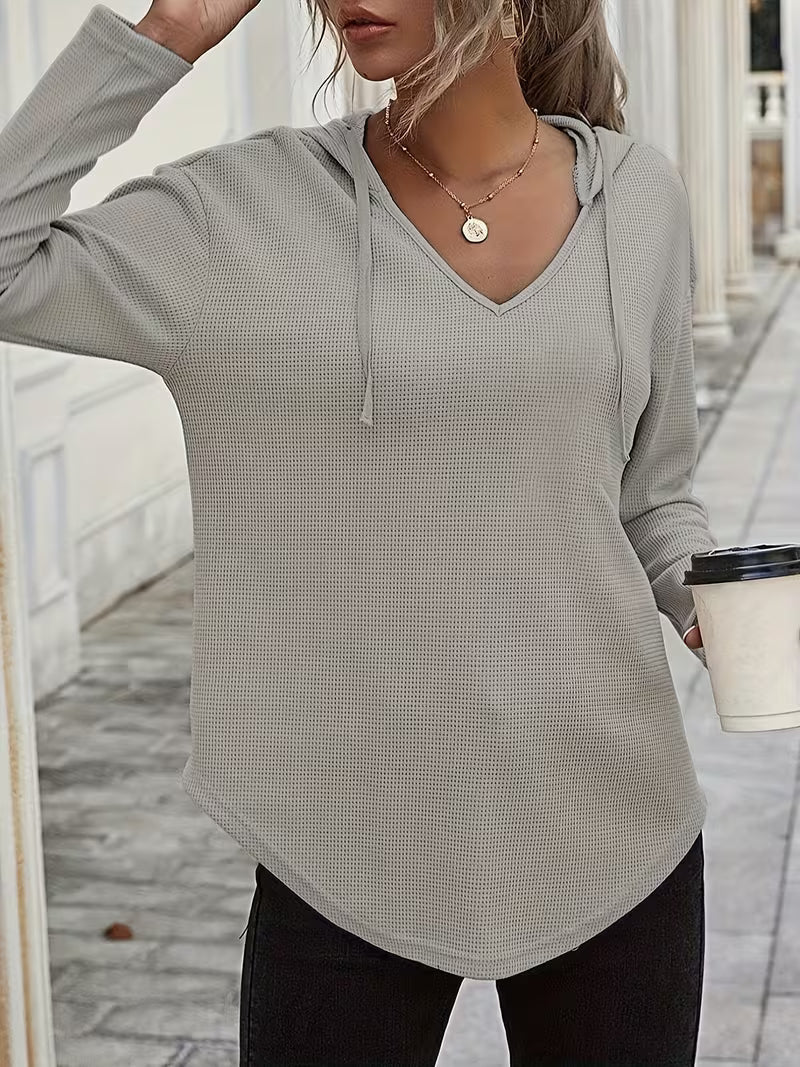 Heydi | Sweatshirt with V-Neck Hood Curved Hem