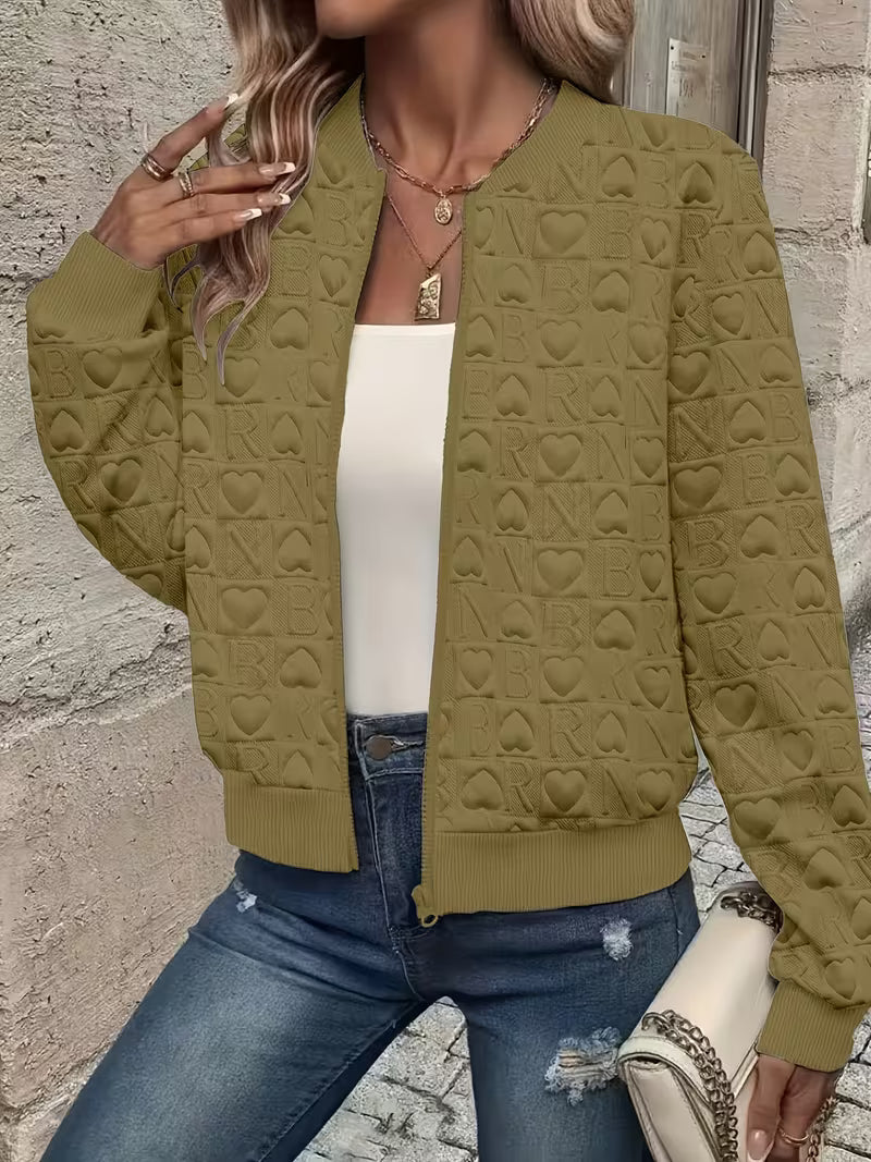 Mileisine | Zip-Up Jacket with Embossed Heart Pattern
