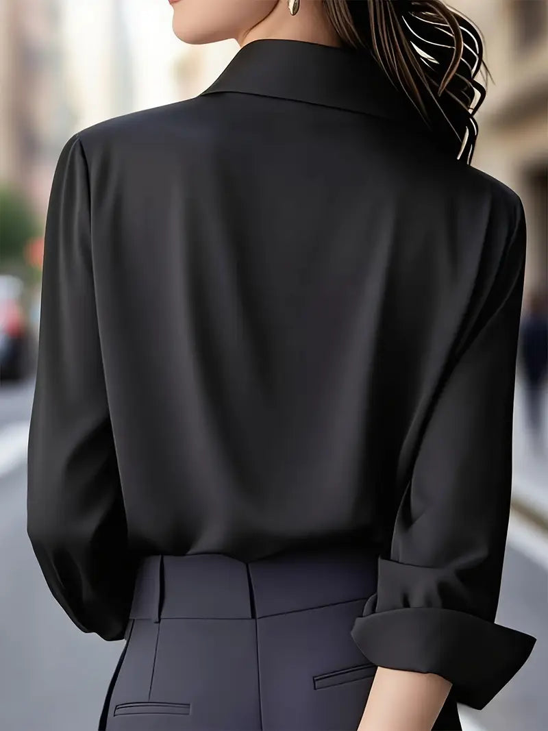 Amiliana - Long Sleeve Collared Button Down Shirt