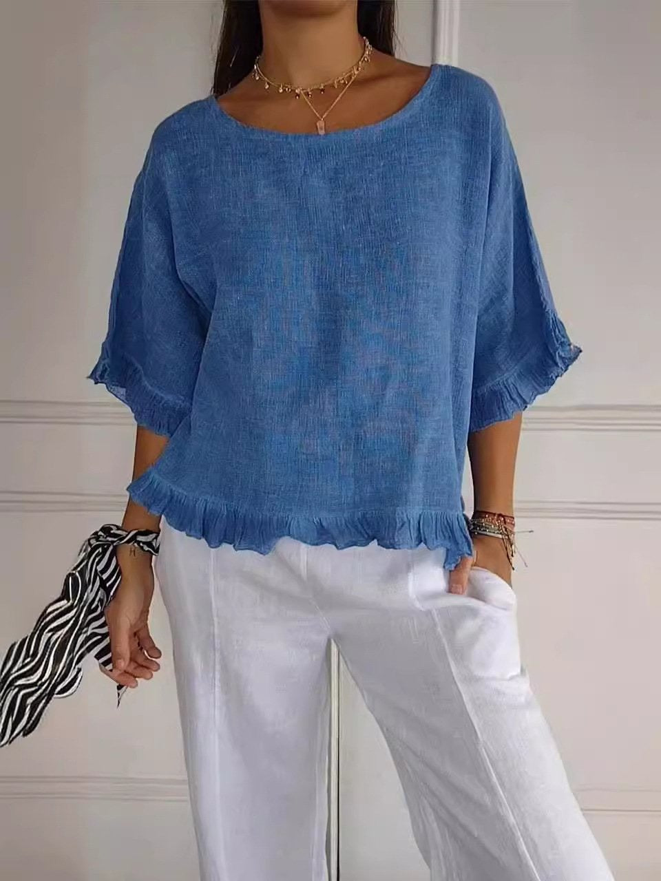 Pierrette | Blouse Ruffle Hem Batwing Sleeve Top