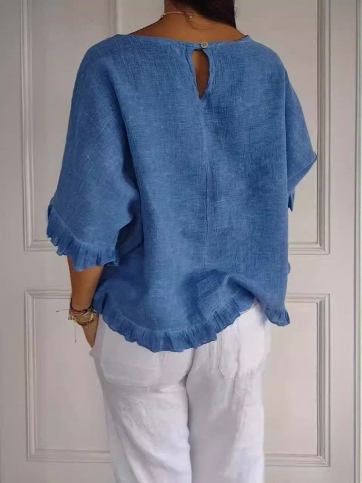 Pierrette | Blouse Ruffle Hem Batwing Sleeve Top