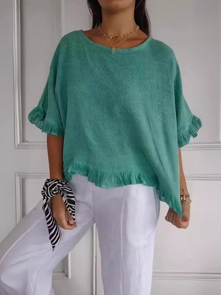 Pierrette | Blouse Ruffle Hem Batwing Sleeve Top