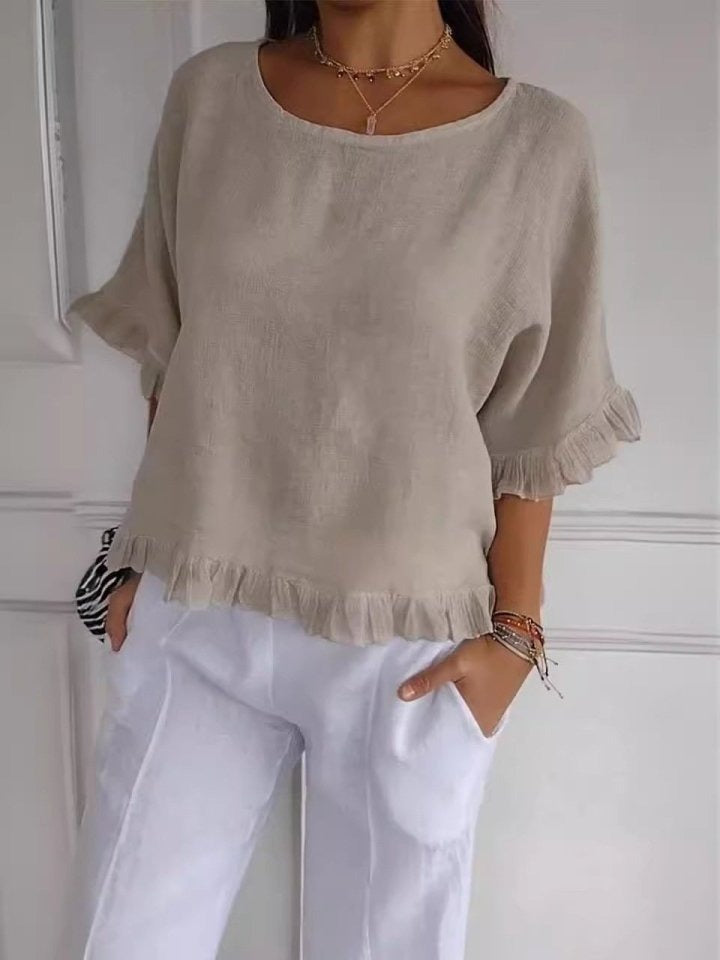 Pierrette | Blouse Ruffle Hem Batwing Sleeve Top