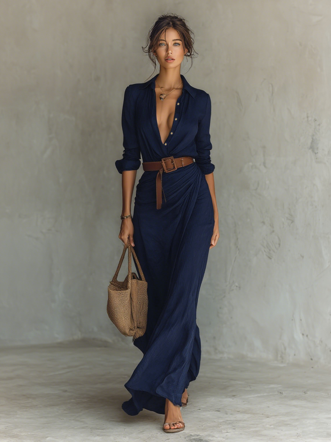 Moona | Long Sleeve Collared Maxi Dress