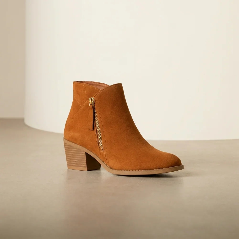 Krista | Ankle Boots Side Zip Block Heel Suede-Style