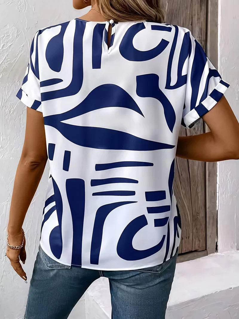 Jacinda | Abstract Print Short Sleeve Blouse
