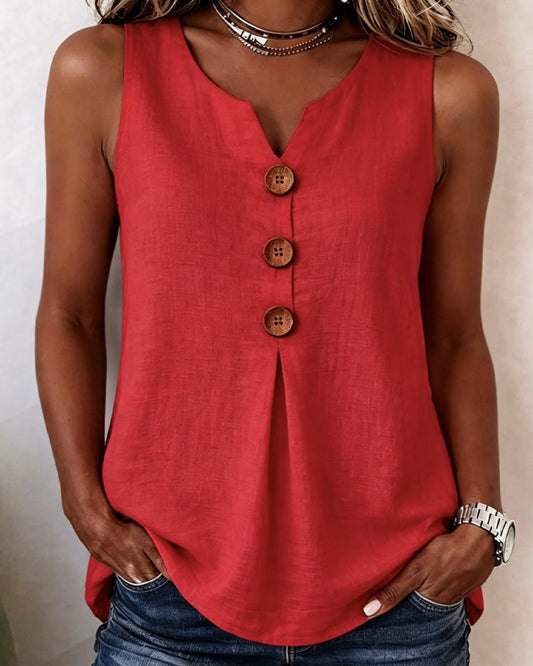 Solene | Sleeveless Button Front Pleated Blouse