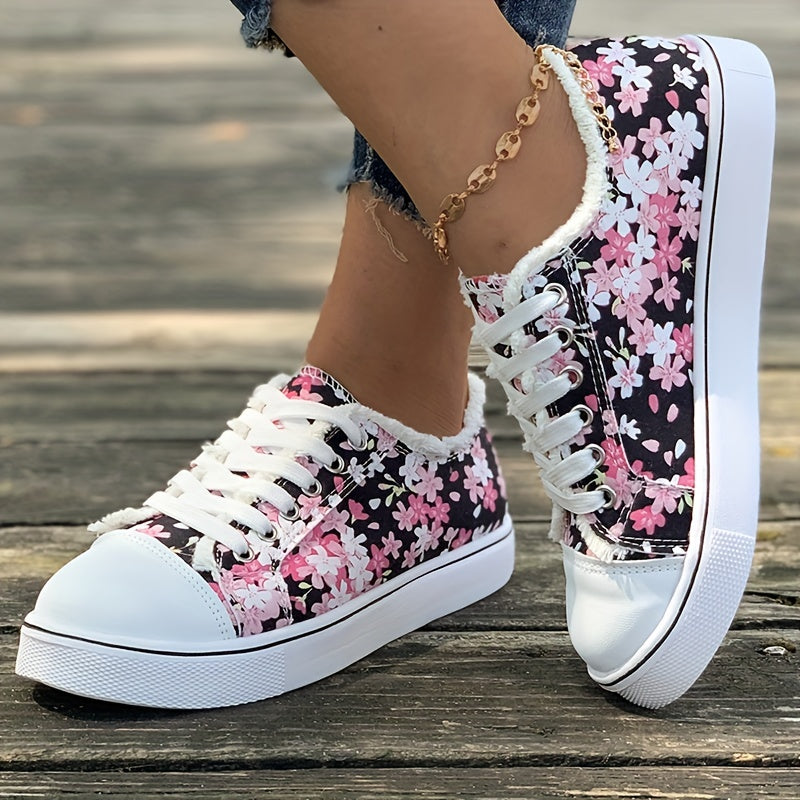 Bristy | Shoes with Floral Print Lace-Up Front