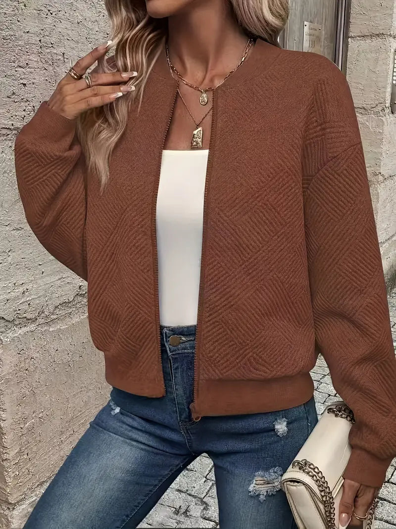 Juanita | Textured Zip-Up Long Sleeve Jacket