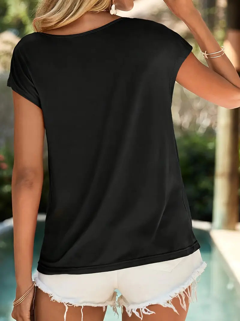 Noguera | Cowl Neck Short Sleeve Blouse