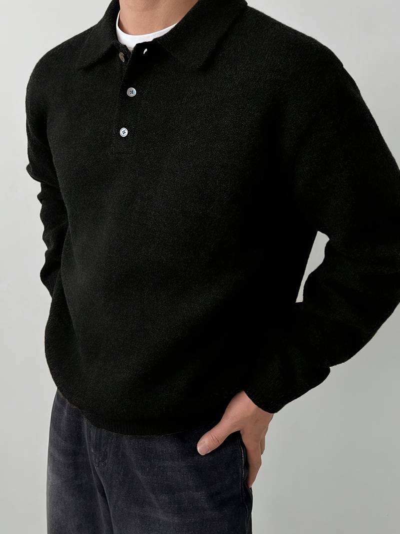 Eliran | Long Sleeve Textured Knit Polo Top