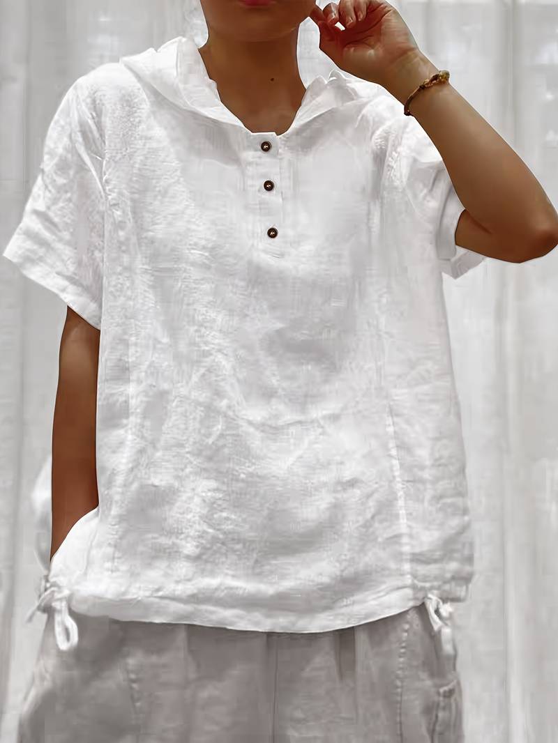 Dounia | Hooded Short Sleeve Button Front Top