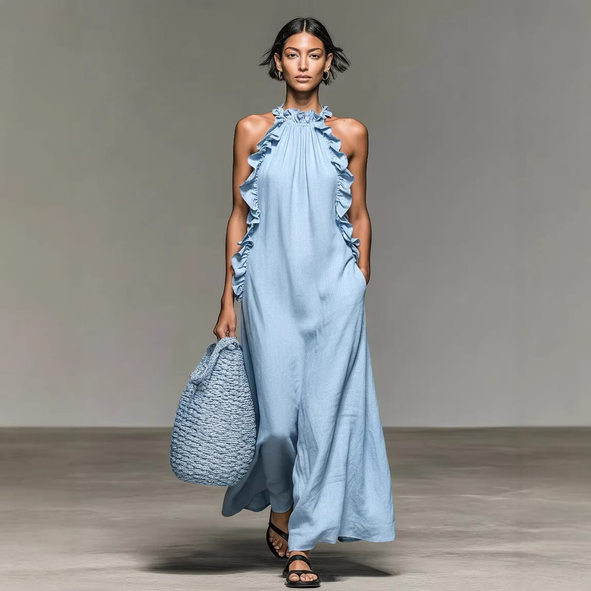 Vasara | Ruffle High-Neck Sleeveless Maxi Dress