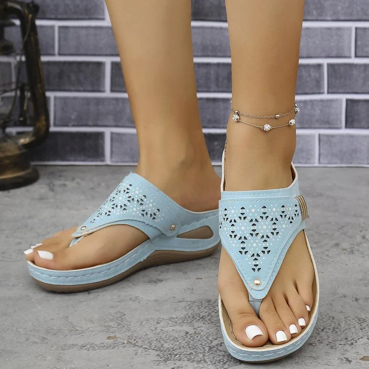 Tiara - Wedge Flip Flop Cutout Sandals