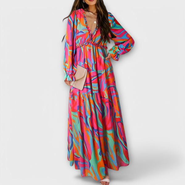 Vanna | Floral Print V Neck Maxi Dress