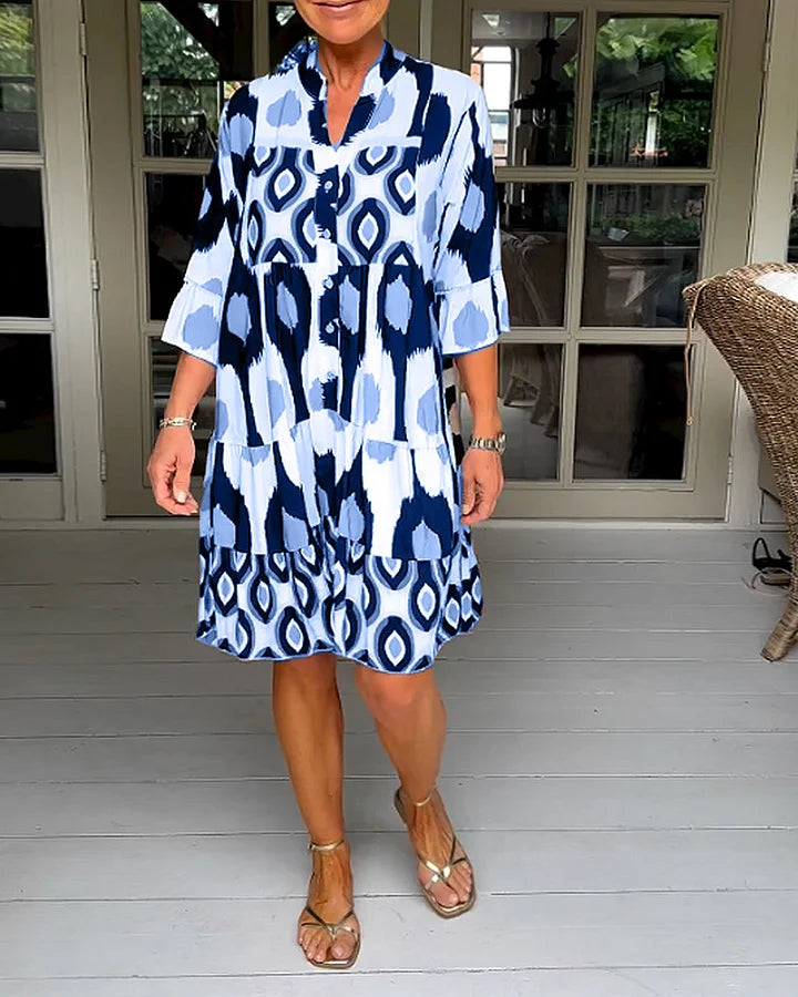 kinza | Printed V Neck Tiered Midi Dress