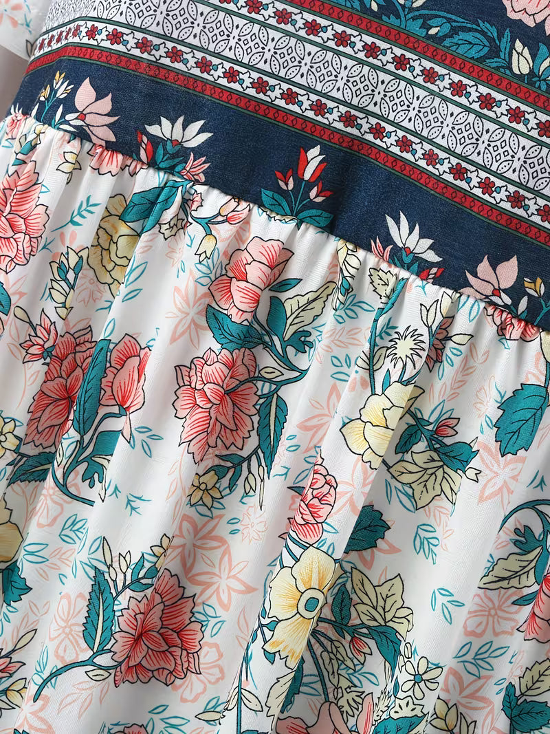 Lisan | Floral Print V-Neck Midi Dress