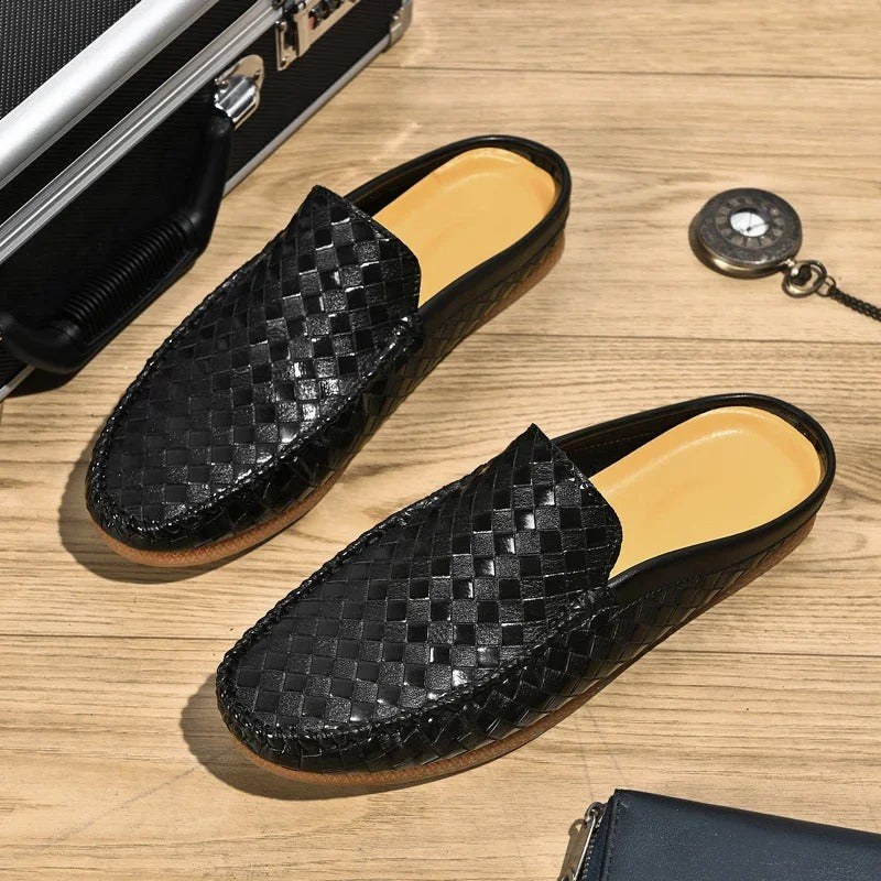 Efim | Black Woven Backless Loafers