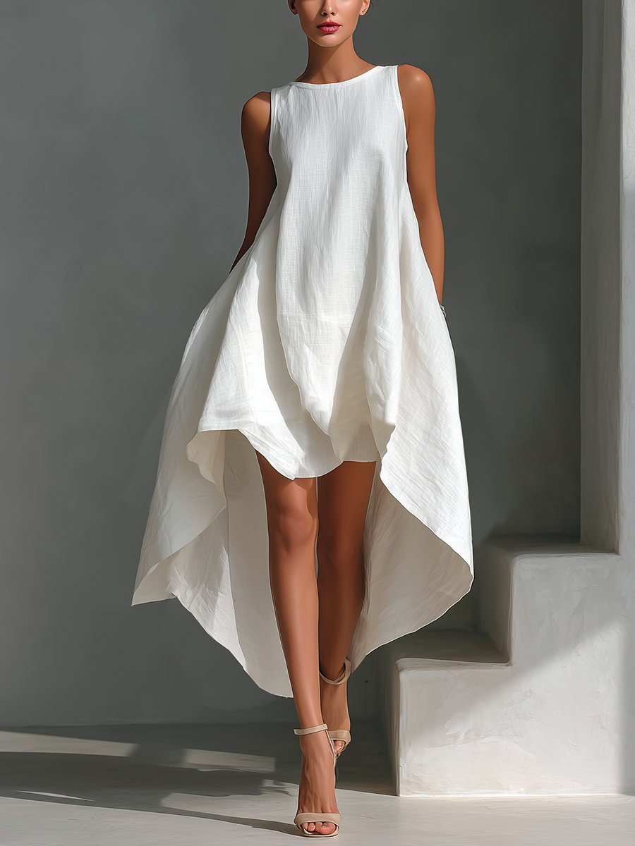 Alyna - Sleeveless Asymmetric Hem Midi Dress