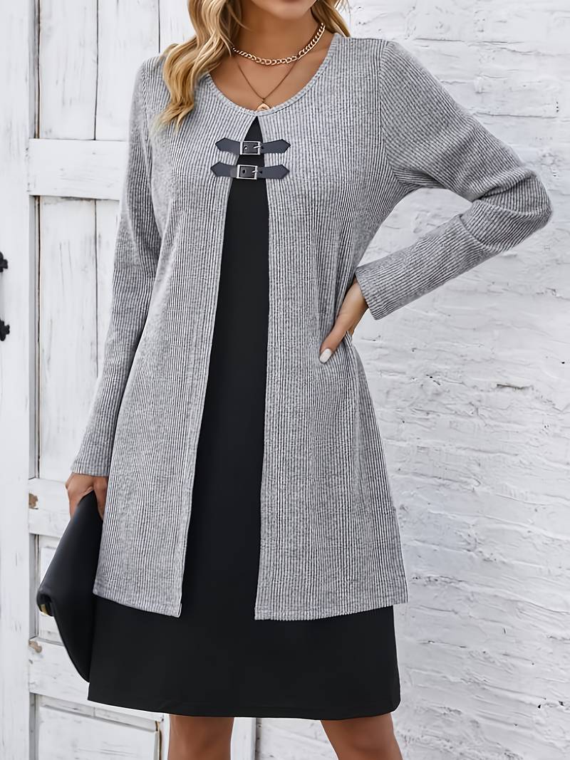 Shirahoshi | Ribbed Long Sleeve Buckle Front Dress